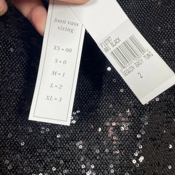 Joan Vass Womens Large/2 Sequin Easy Tunic Top Black Crew Neck 3/4 Sleeves - Picture 7 of 8